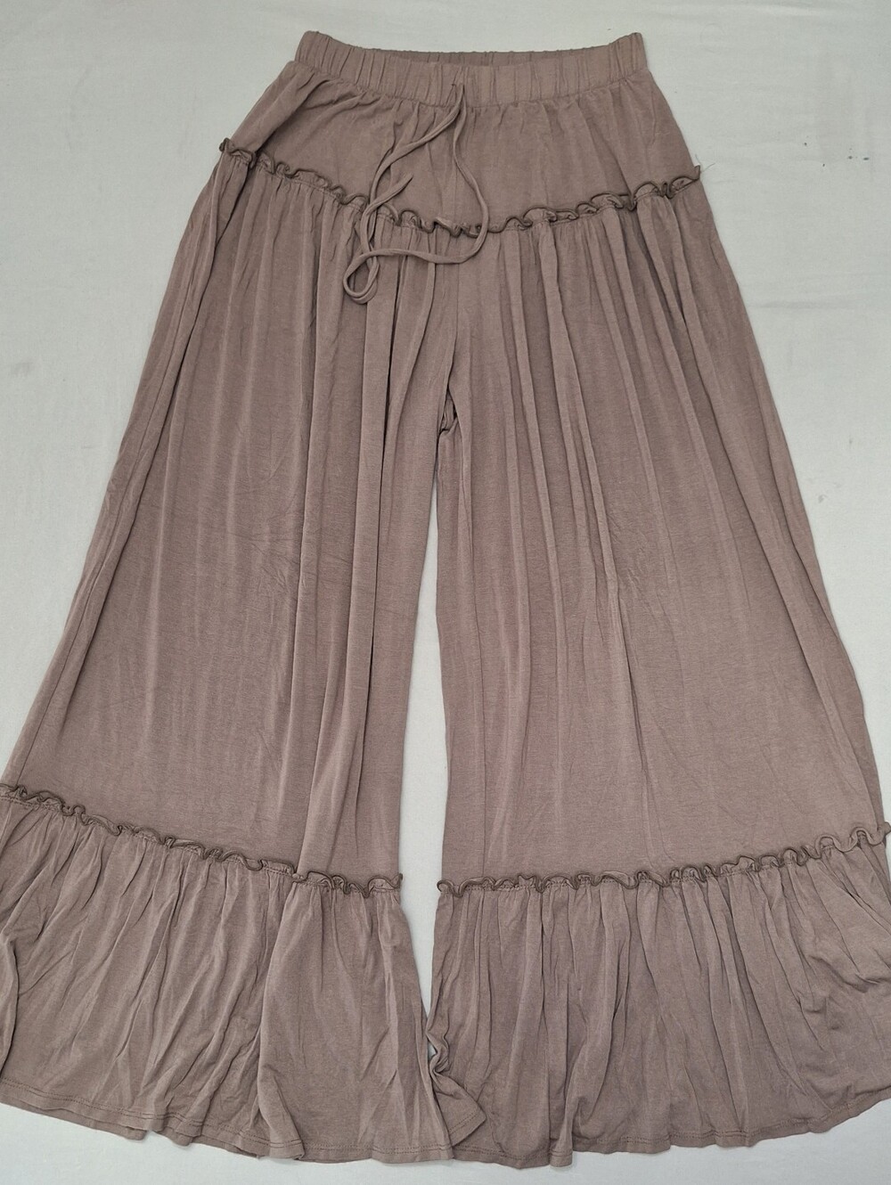 Three Bird Nest Mocha Tuape Wide-Leg Flowy Boho Tiered Palazzo Pants Small NWOT